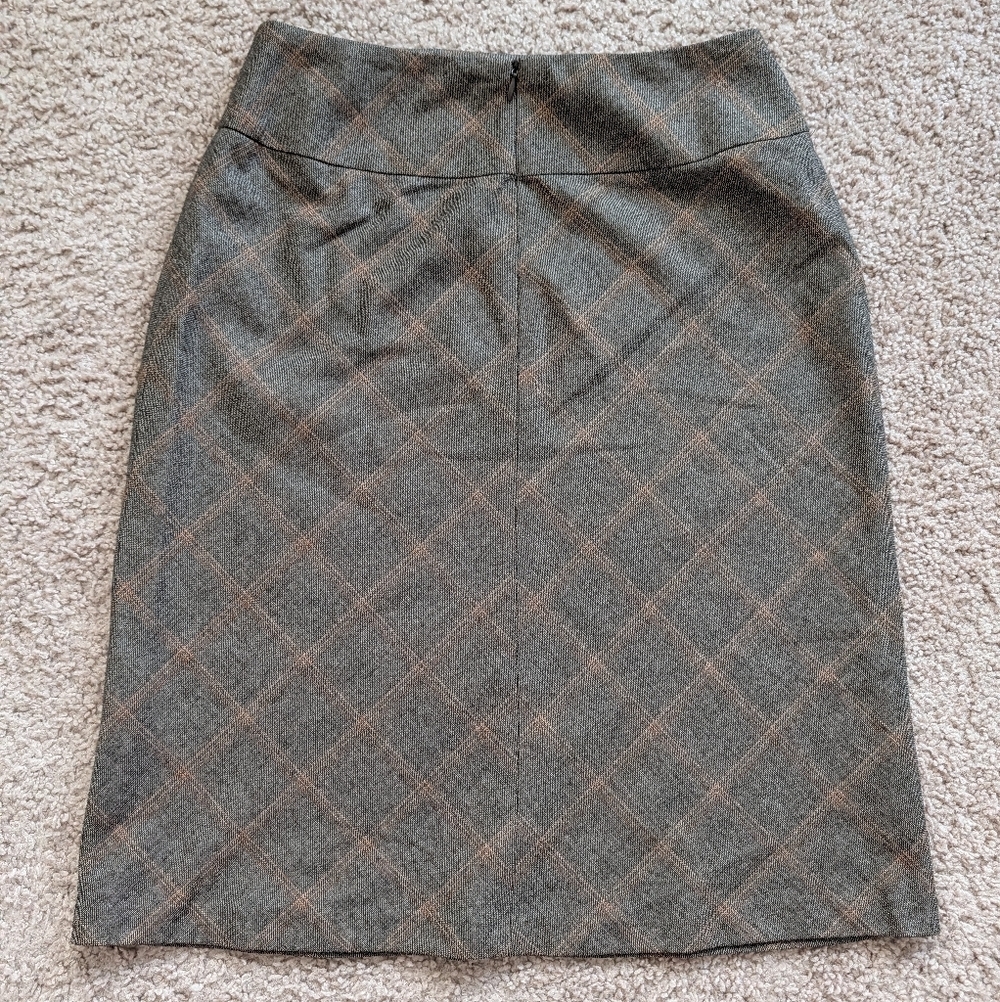 Crossing Pointe Vintage Gray Orange Plaid A-Line Pencil Mini Skirt Size 6 - Picture 2 of 8
